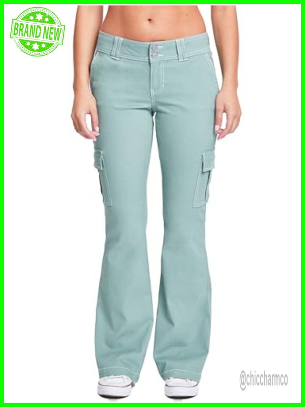 YMI Low Rise Cargo Flare Pants 2 Button Flat Front